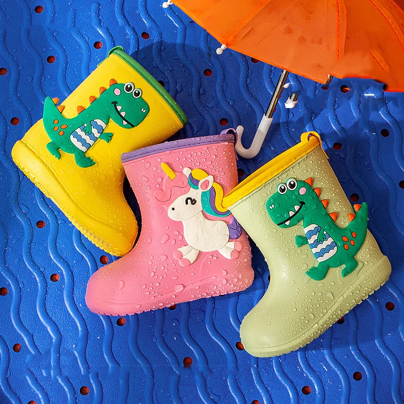 

Kids Rain Boots Cartoon Dinosaur Baby Boys Girls Rainboots Outdoor Water Shoes Waterproof Rubber Rain Shoes Children Muck Boots