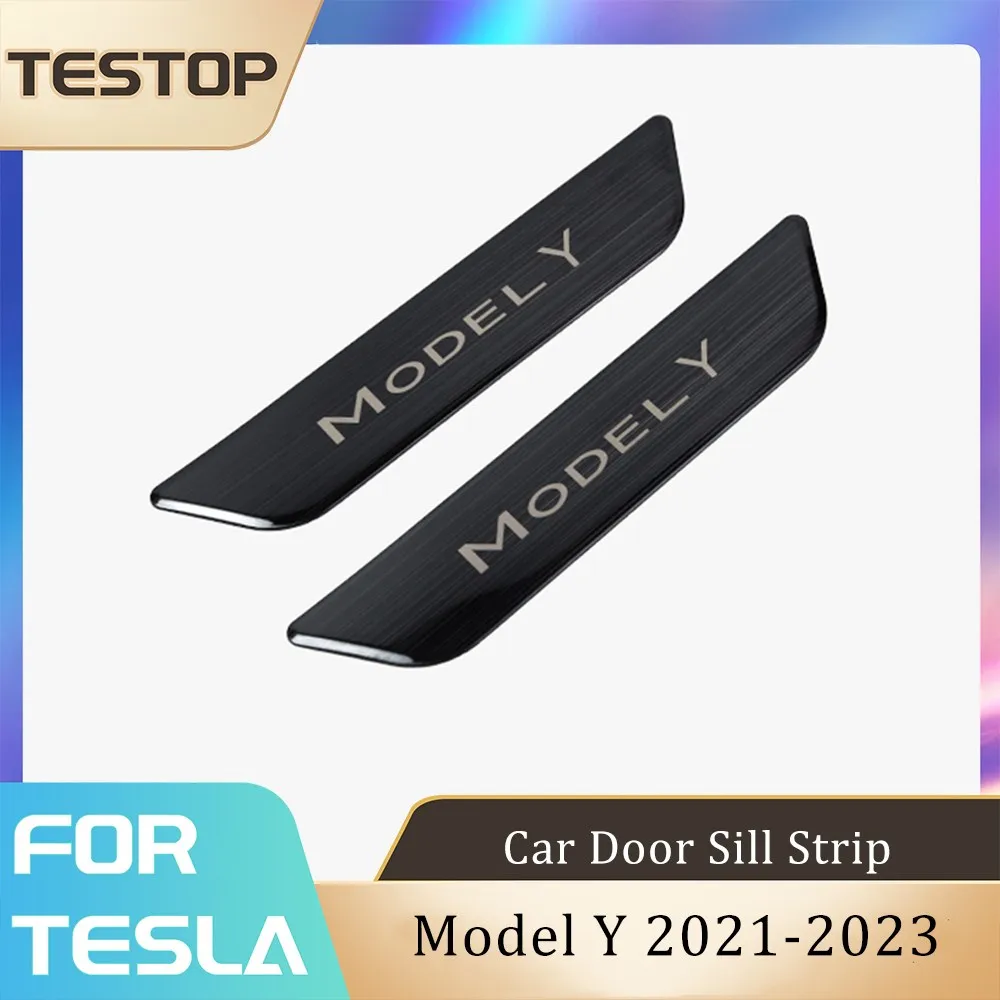 

Tesla Front Rear Door Sill Strips For Model Y 2023-2021 Car Welcome Pedal Decorative Strip Protection Stickers Auto Parts