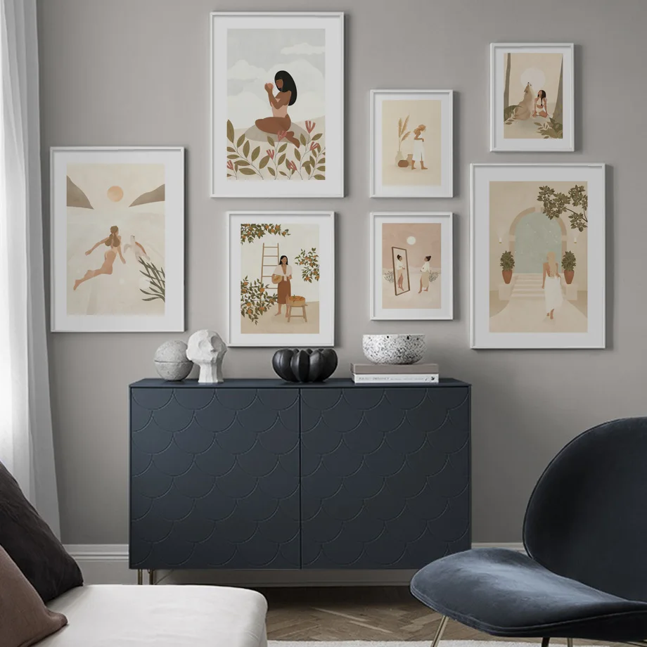 

Boho Abstract Girl Wolf Moroccan Landscape Wall Art Print Canvas Painting Nordic Poster Wall Pictures For Living Room Home Decor