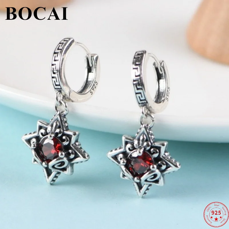

BOCAI S925 Sterling Silver Earrings for Women New Fashion Eternal Vine Six-Pointed Star Ear-drop Pure Argentum Jewelry