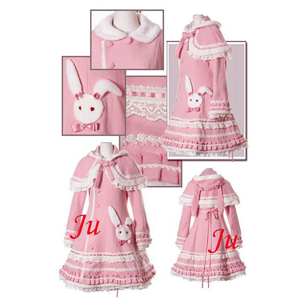 

Детский костюм для косплея, розовое готическое пальто в стиле Лолита, панк, шерстяное пальто с накидкой, воротник Питера Пэна, костюм кролик...