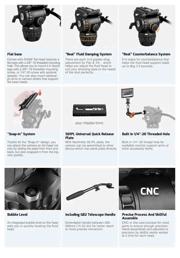 Штатив E-Image EG06FC2 2-ступенчатые ножки штатива из углеродного волокна с головкой GH06F