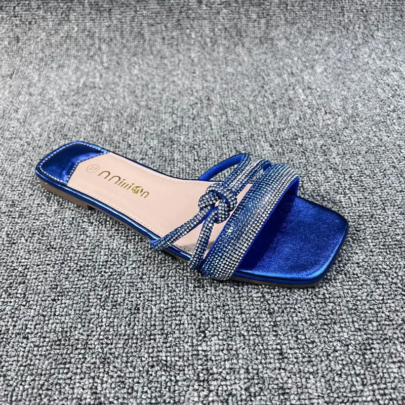 Xibeilove Summer New Line Women's Slippers Sexy Rhinestone Outwear Flat Bottom Slippers