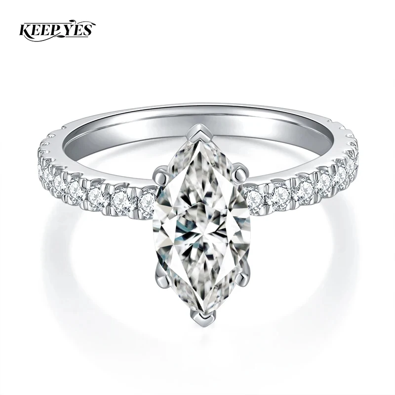Фото Кольцо для помолвки и свадьбы KEEP YES 2.0ct с муассанитом огранки «маркиз» 6*12 мм для женщин, серебро 925 пробы, сертификат GRA №1