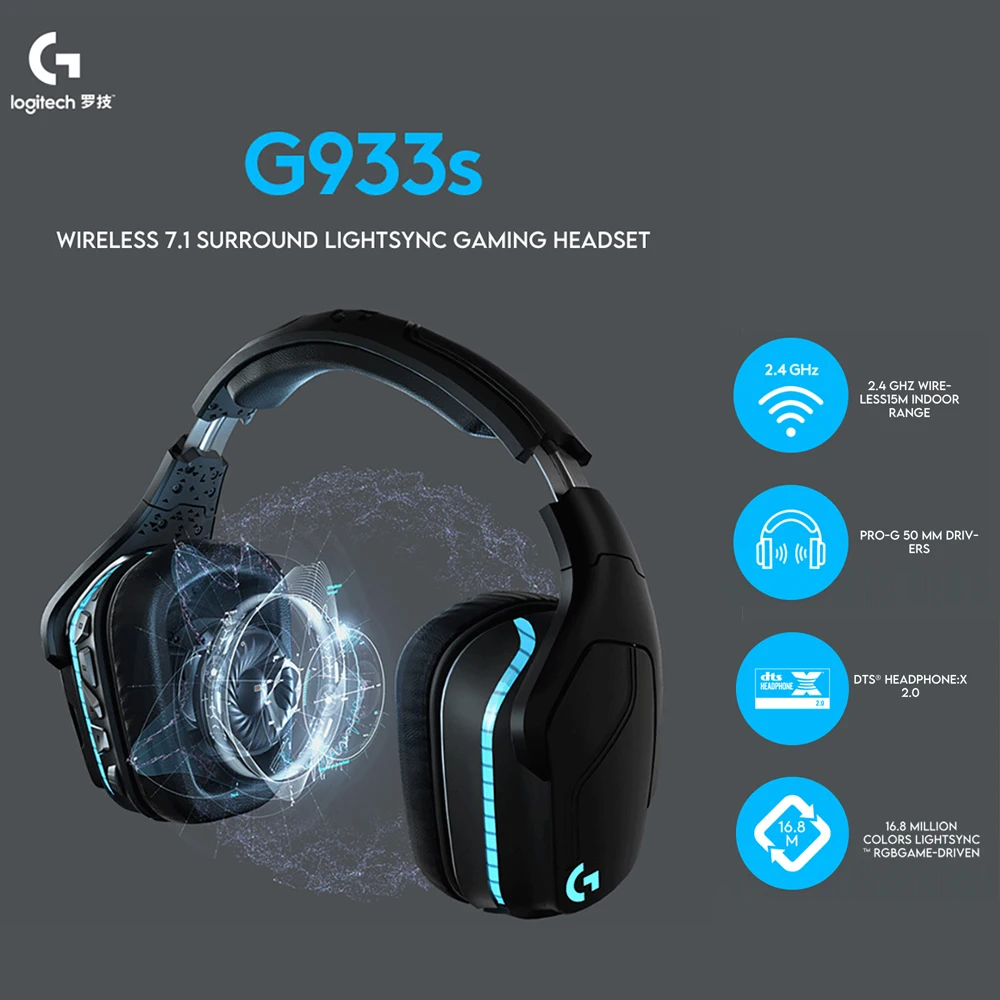 

Logitech G933s Wired Wireless RGB Gaming Headset 7.1 Surround Sound DTS Headphone Compatible for PC Gamer
