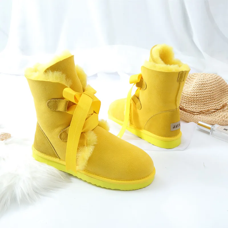 

Новинка 2023, высокие зимние сапоги из натуральной овечьей кожи, натуральный мех, 100% шерсть, женские зимние сапоги, классические сапоги на шнуровке, бесплатная доставка