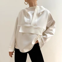fashion women hoodies oversize asymmetric hem solid black white autumn sweatshirt loose streetwear hooded pullover tops