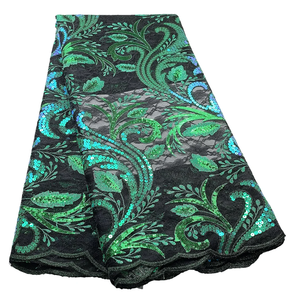 Красивая зеленая фототкань с блестками африканская кружевная ткань 5 ярдов