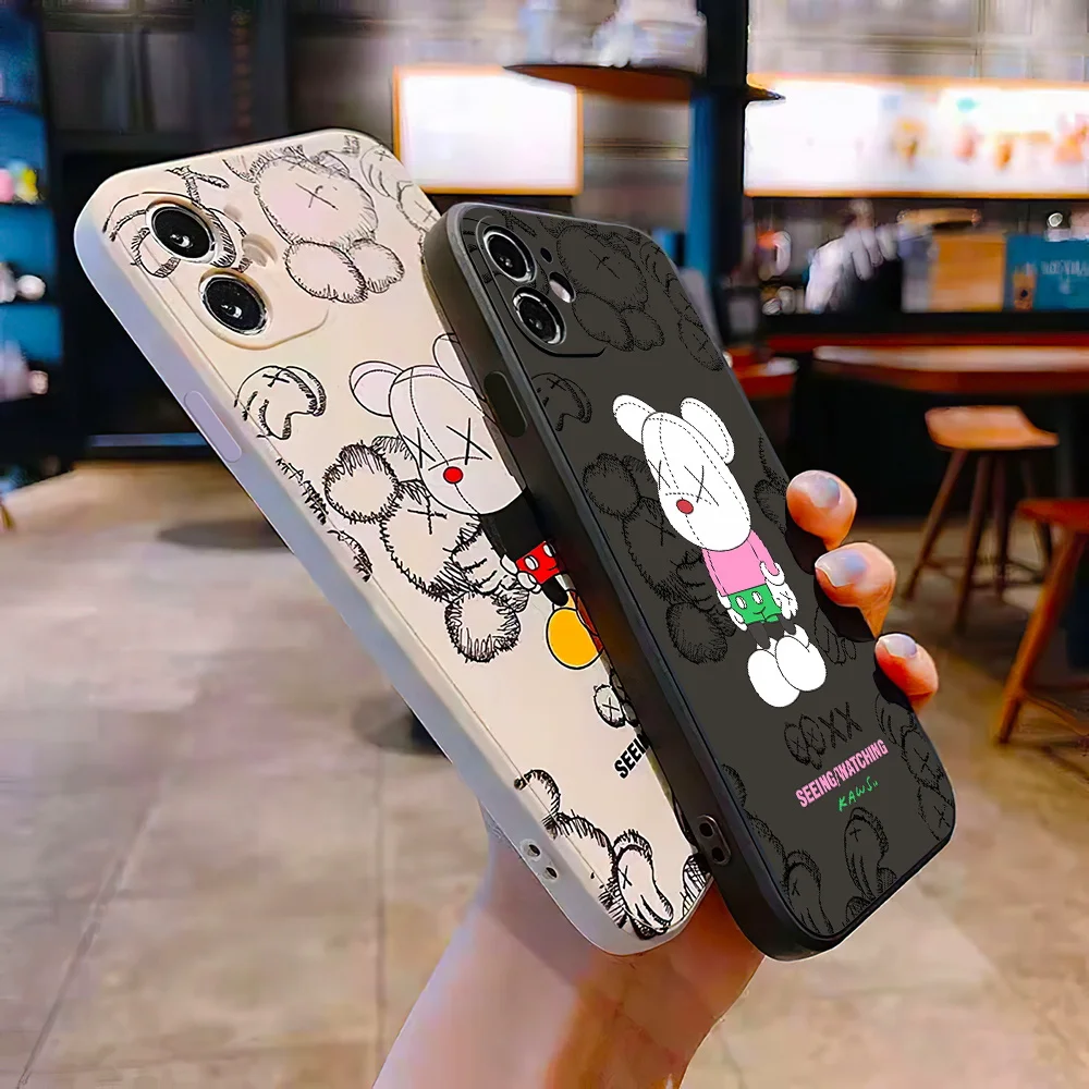 

For Apple iPhone 13 12 11 Pro 13 12 Mini X XR XS Max 6 6s 7 8 Plus Luxury Cool-Mouse Bear Phone Case Liquid Silicon Cover Fundas