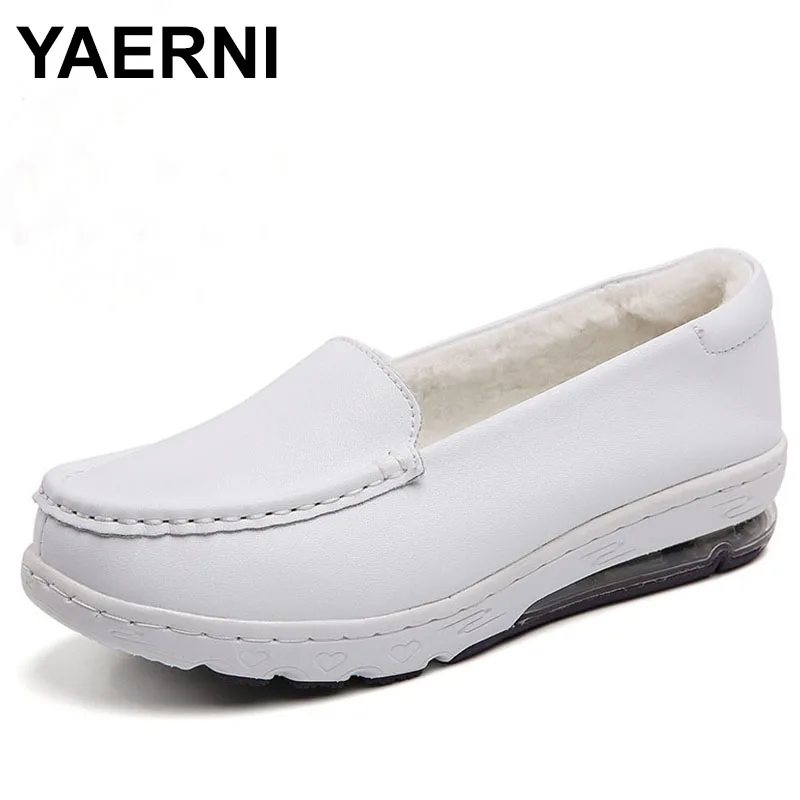 

Women Air Cushion Genuine Leather Mom White Shoes Comfortable Breathable Flats Nurse Casual Lazy Slip-on Shoes Loafers