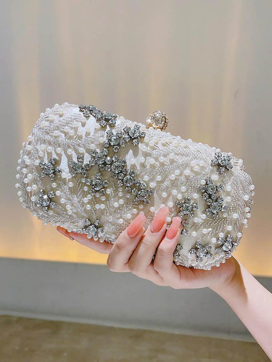 

Сумка-клатч из искусственного жемчуга и бриллиантов, женская сумка, металлическая цепочка, Коктейльная сумка