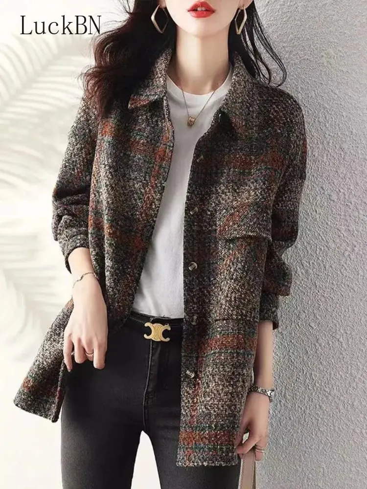 Осенне-зимний плащ для женщин ретро с отложным воротником, свободный повседневный ветровик, модные однобортные верхняя одежда Топы 2022 Новый.