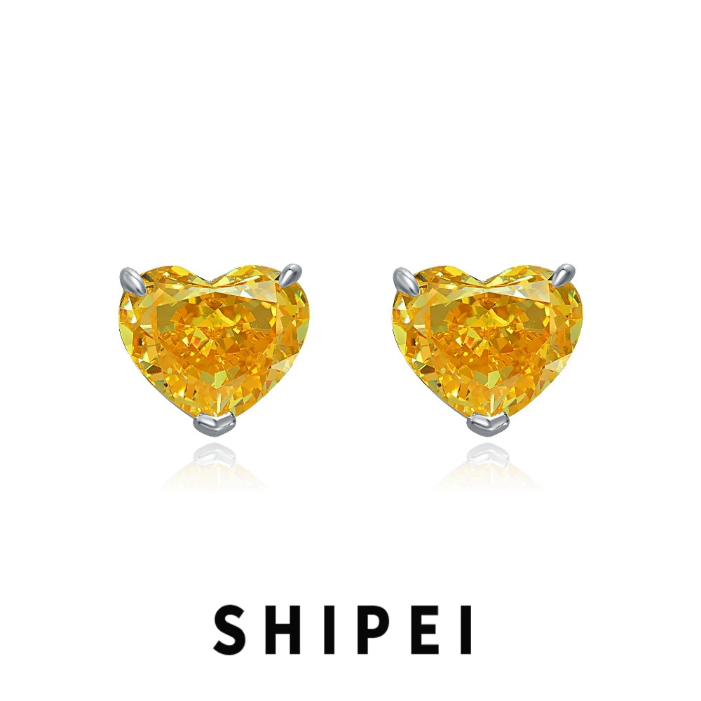 

SHIPEI 925 Sterling Silver Crushed Ice Cut 5CT Citrine Pink Sapphire Aquamarine Gemstone Love Heart Studs Earrings Fine Jewelry