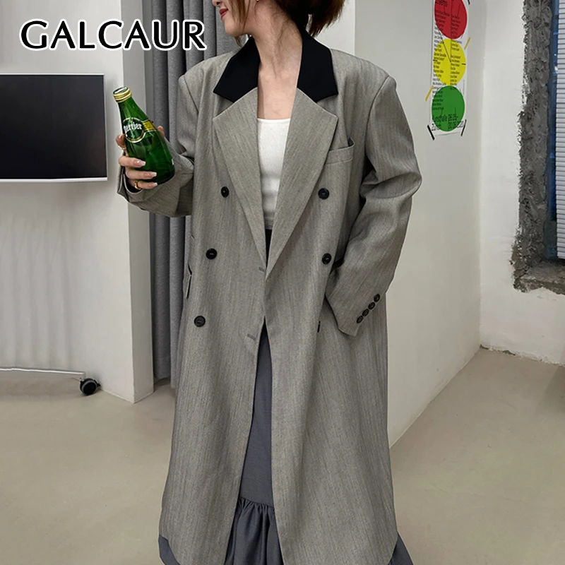 GALCAUR хитовый цвет дизайнерский пиджак женский зубчатый воротник с длинным