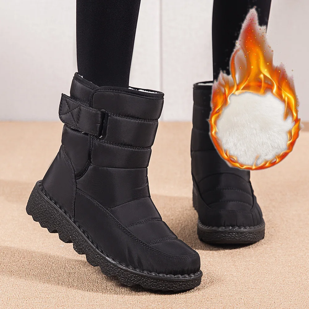 

Waterproof Snow Boots Women Shoes Thicken Warm Plush Winter Mid Calf Boots Woman Non Slip Cotton Padded Shoes 35-43