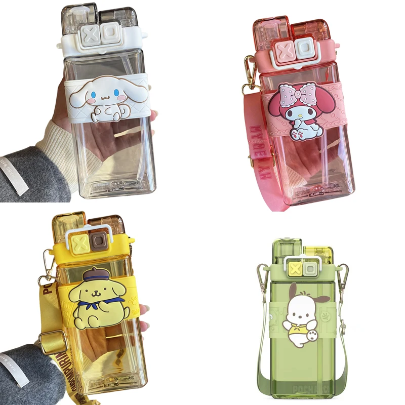 

Новая фиолетовая красивая соломенная чашка Kuromi Kawaii для девочек Sanrio мультяшная Милая пластиковая чашка для воды Детская школьная бутылка дл...