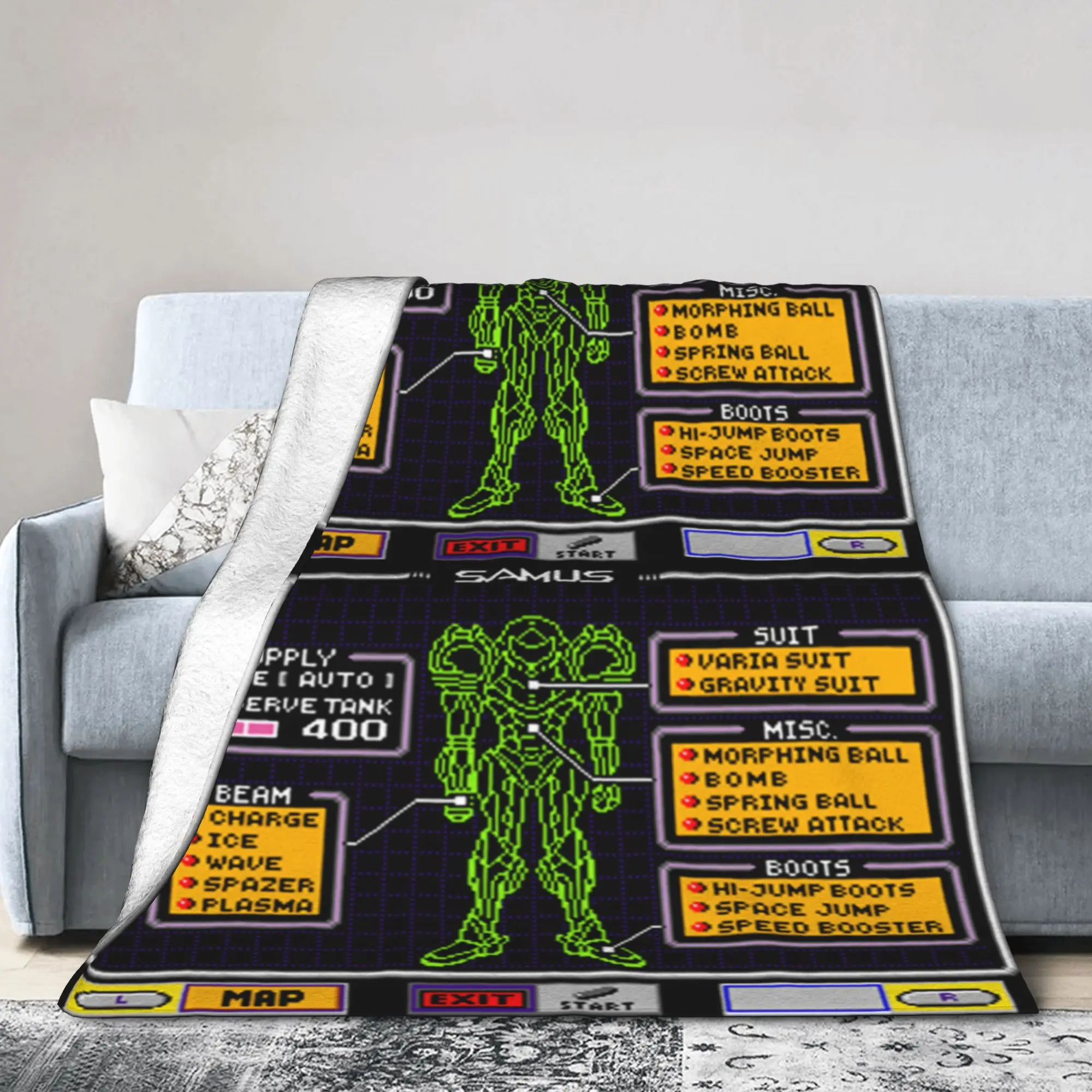 Фото Одеяла Metroids Samus Blueprint, шерстяные одеяла, кровать, диван, персонализированные легкие покрывала №4