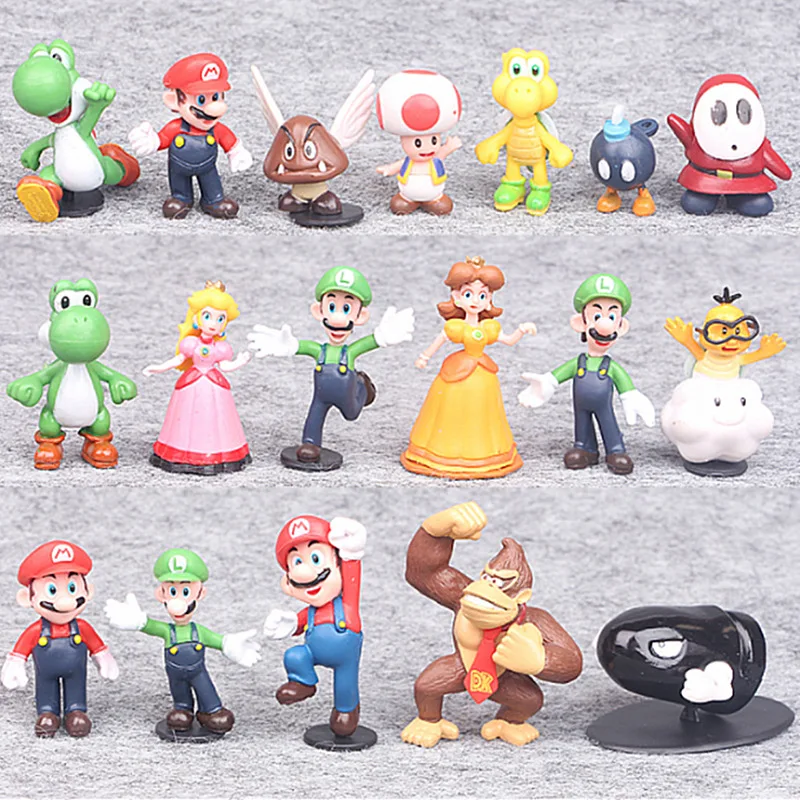 

18 PCS A Lot Video Game Super Mario Bros Luigi Yoshi Donkey Kong Wario Offic Desktop Decorations Kids Birthday X-mas Party Gifts