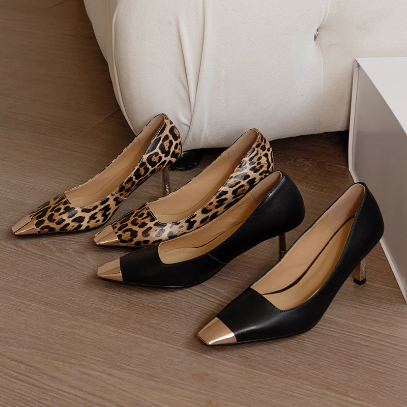 JOZHAMTA размеры 34–40 женские леопардовые туфли-лодочки из натуральной кожи с