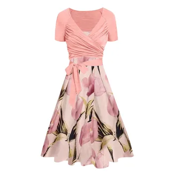 Summer Short Boho Dress Women V Neck Print Floral Party Dress Ladies Bohemian Flower Mini Dress For Women vestidos de fiesta 1