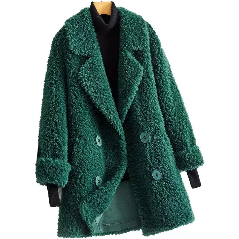 Women Winter Lamb Fur Warm Coats Long Sleeve Female Thick Sheep Shearing Jackets Coat Casual Loose Real Wool Coat Outwears E732