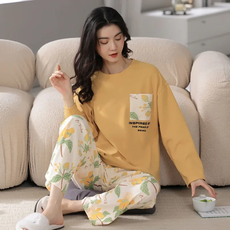 Women's New Two-Piece Pajamas Spring And Autumn Homewear Long-Sleeved College Style Leisure Suit