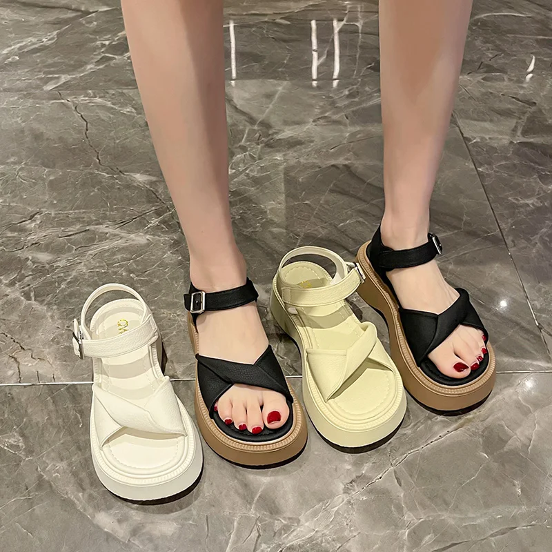 

Anti-Skid Black Platform Sandals All-Match Med 2022 Summer Sale Of Women's Shoes Suit Female Beige Muffins shoe Clogs Wedge Espa