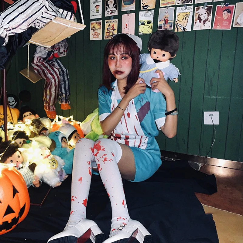 Костюм на Хэллоуин для женщин одежда маскарада кровавые носки чулки медсестры