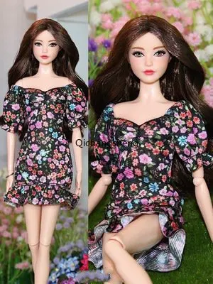 

Classical Black Floral Puff Sleeve 11.5" Doll Dress For Barbie Clothes For Barbie Dolls Outfits Party Gown 1/6 BJD Accessories
