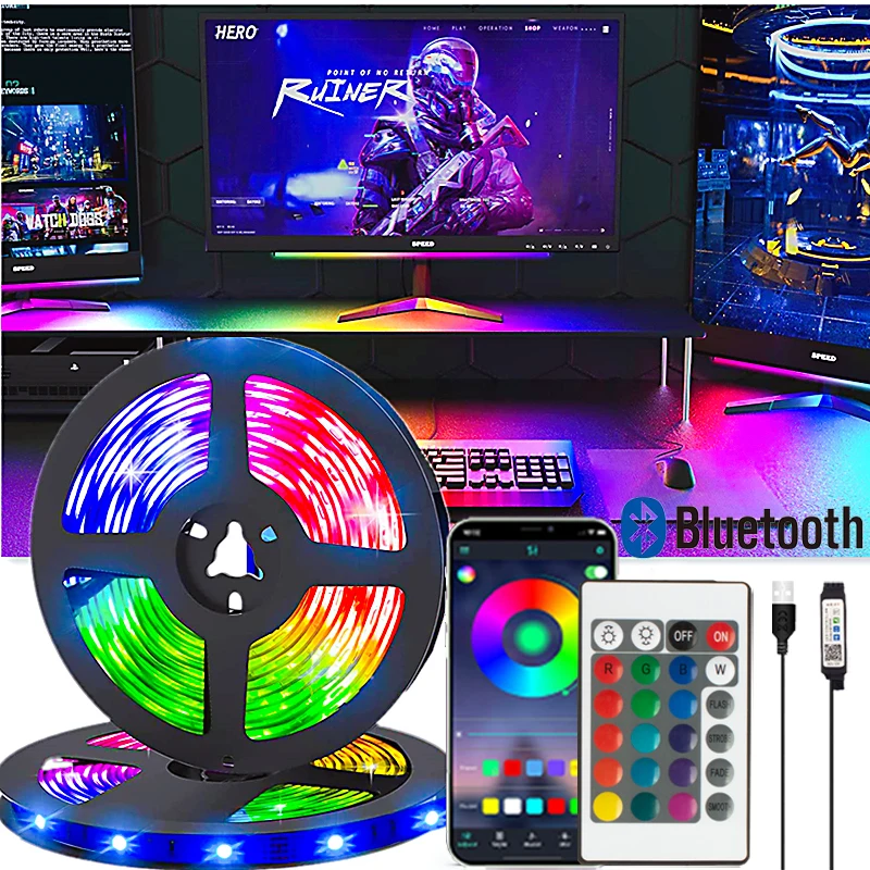 

LED Strip Light USB Bluetooth RGB 5050 5V Flexible Lamp Tape Ribbon TV Desktop Screen BackLight Diode Night Fairy Light Bedroom