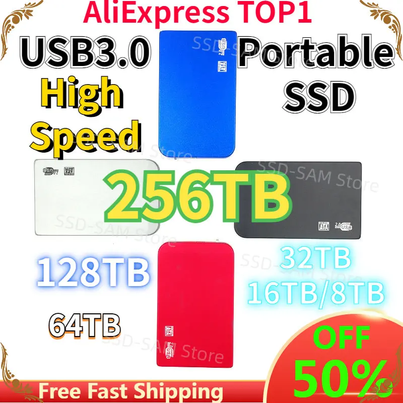 

Tik Tok Hot Selling Portable SSD Large Capacity 256TB/128TB External Mobile Mini Hard Drive USB3.0 Interface Suitable for PS4/PC