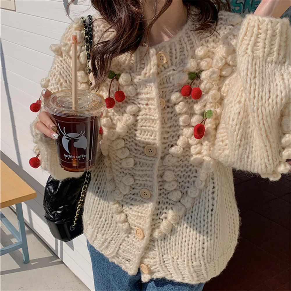 

HziriP Apricot Cherries Coats Gentle Women Cardigans Loose Chic Office Lady Spring Elegant New High Street Slim Casual Sweaters
