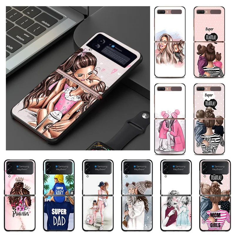 

Черный Жесткий чехол для телефона с защитой от падений для Samsung Z Flip 4 3 5G чехол с рисунком Super Baby Mom Galaxy ZFLIP4 ZFLIP3