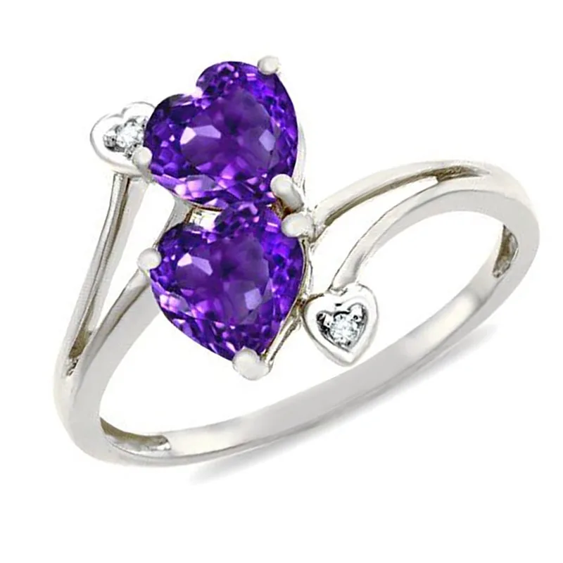 

Wholesale Luxury Jewelry Silver Color Purple Double Heart Love Zirconium Crystal Zinc Alloy Female Ring for Women Party Jewelry