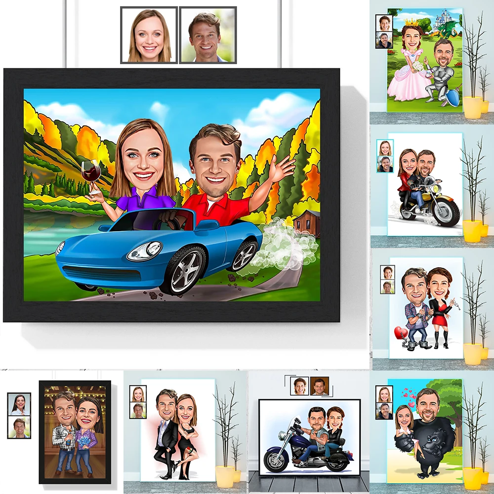 

Портрет на заказ персонализированные карикатурные постеры и принты Настенная картина для вечных влюбленных свадебный Декор для дома