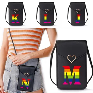 Mobile Phone Protective Bag Purse Vertical Travel Shoulder Bag Rainbow Initial Name Series Women Mini Cross Leisure Wallet Pouch