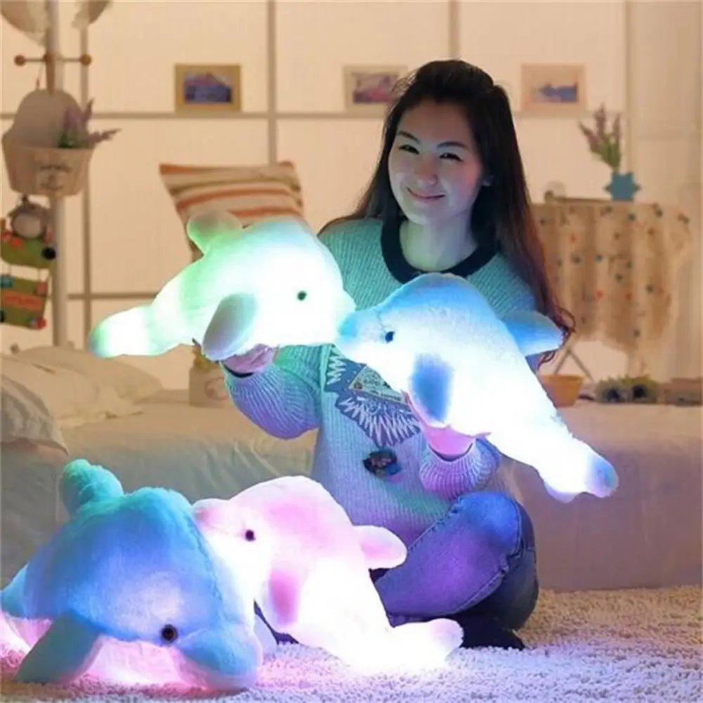 

Colorful Dolphin Plush Doll Toy Luminous Plush Stuffed Flashing Cushion Pillow With LED Light Party Birthday Gift