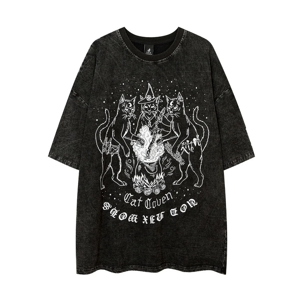 

Oversized Gothic Cats Vintage Grunge Y2k Anime T Shirts Men Retro T-shirts Harajuku Streetwear Hip Hop Summer Cotton Tops Tees