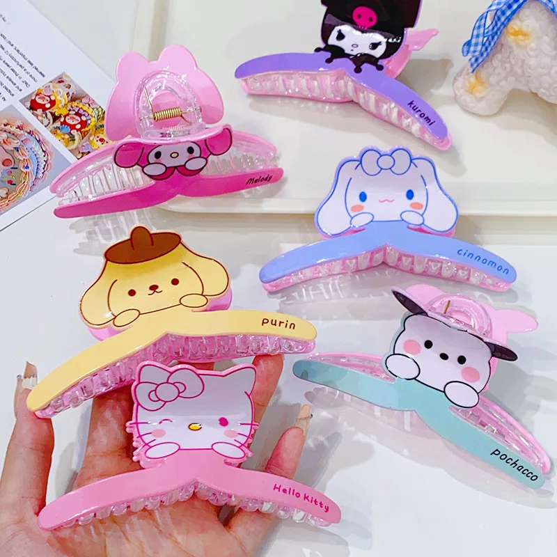 Kawaii Sanrio акула зажим Kuromi My Melody Hello Kitty большая шпилька для волос женское сердце