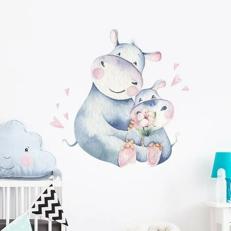 

Cartoon Cute Hippo Wall Stickers For Kids Room Bedroom Home Mural Vinyl Decals wall decoration
