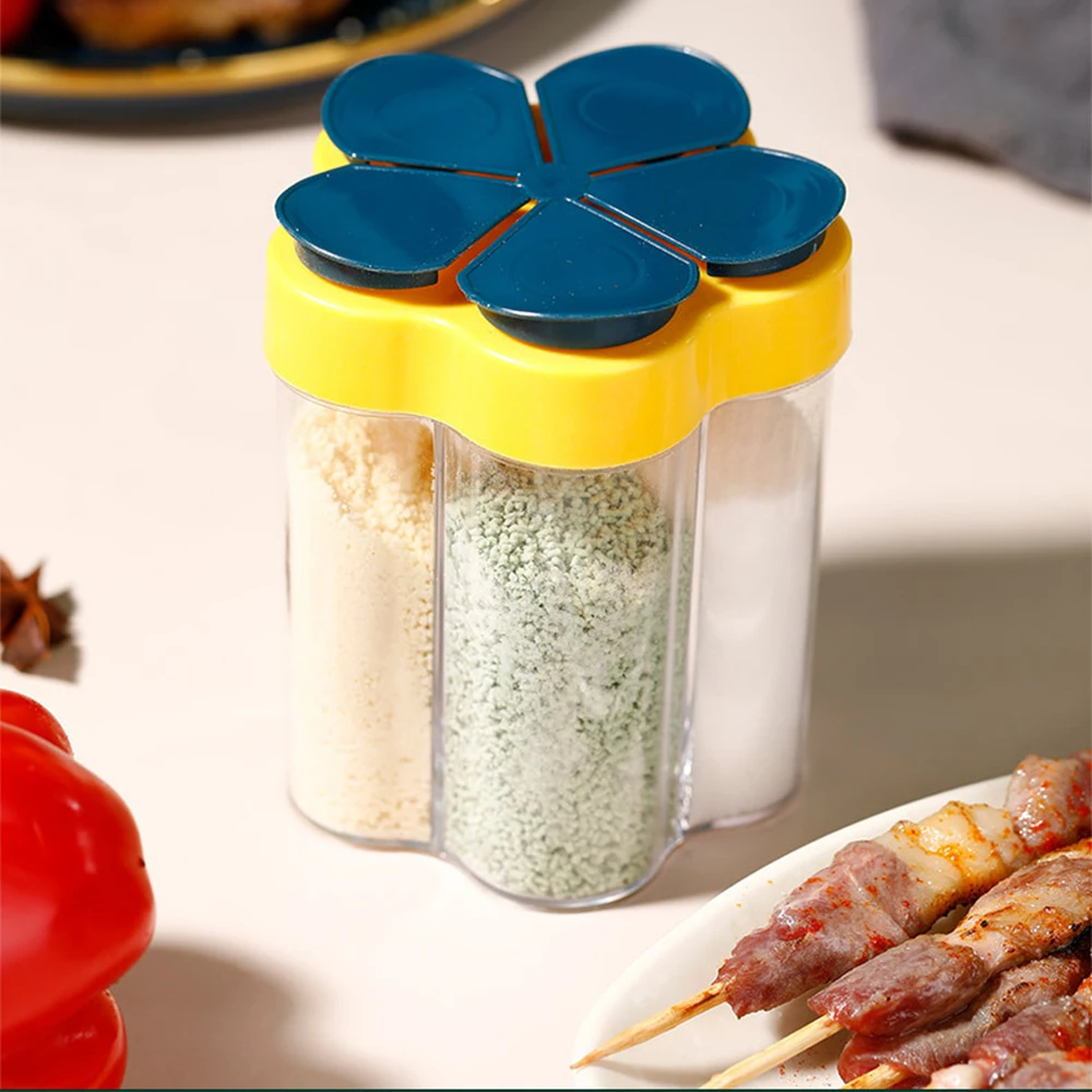 

Combination Seasoning Jar with Lid 5 In 1 Transparent Spice Box Suit for Kitchen Condiment Storage Container Flip Lid Design