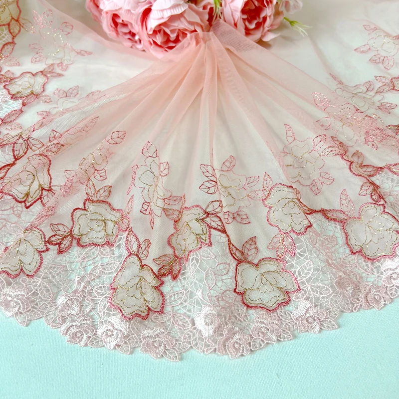 

3 ярда 14-20 см Изысканная розовая вышитая сетчатая кружевная вещь ручной работы «сделай сам» Ткань для шитья одежды куклы аксессуары для одежды 448