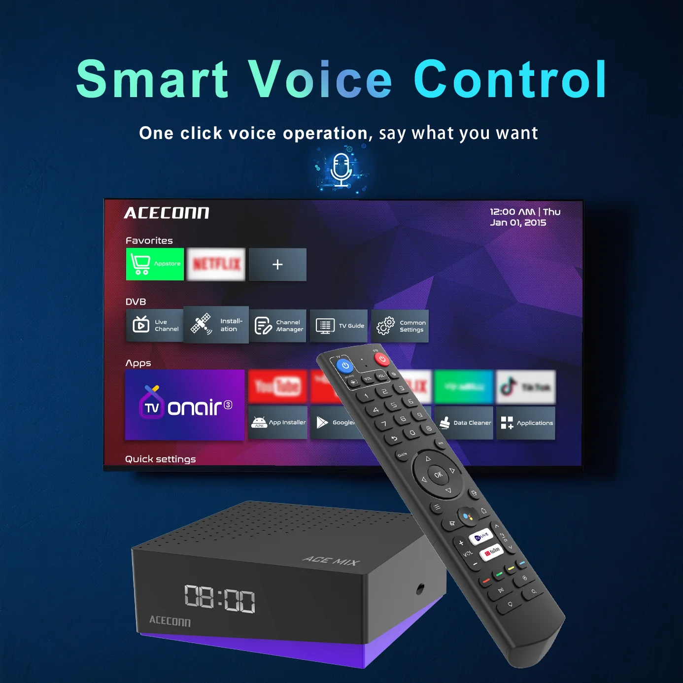 Фото Супутниковый ресивер ACECONN ACEMIX, Android iptv-коробки, 4K DVB-S2/T2/C TVONAIR3, плеер, 32 ГБ, двойной Wi-Fi, BT, пульт дистанционного управления с воздушной мышью №4