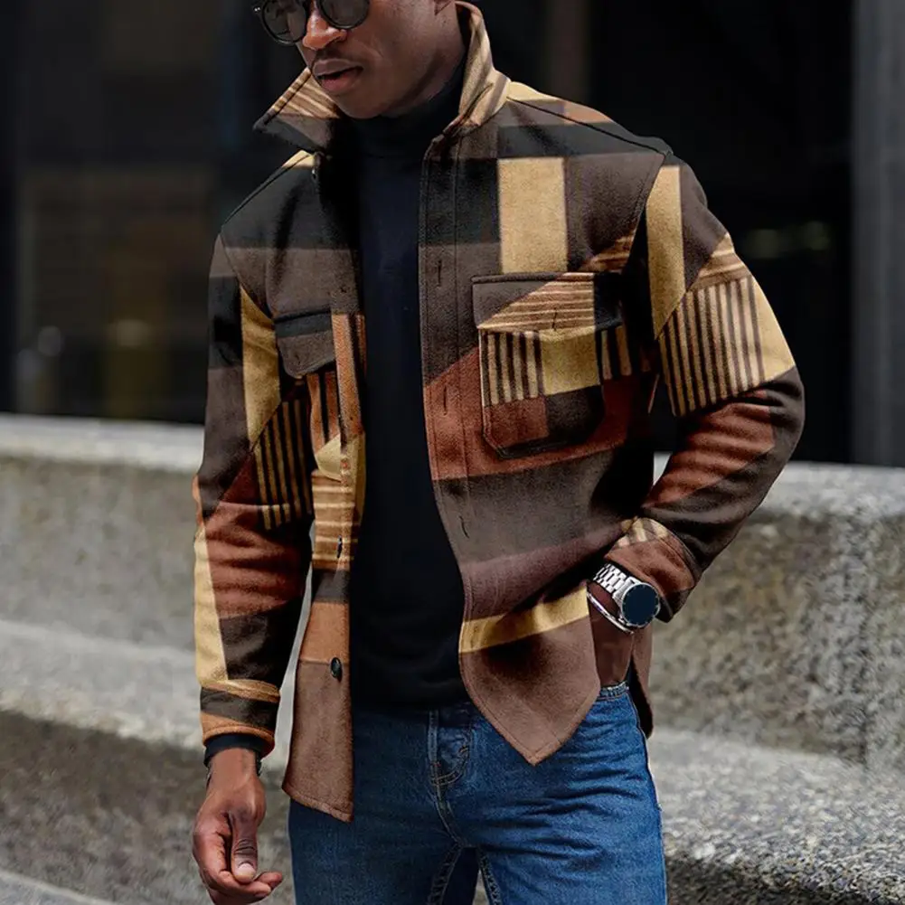 

Great Autumn Jacket Long Sleeve Great Stitching Contrast Colors Single-breasted Autumn Jacket