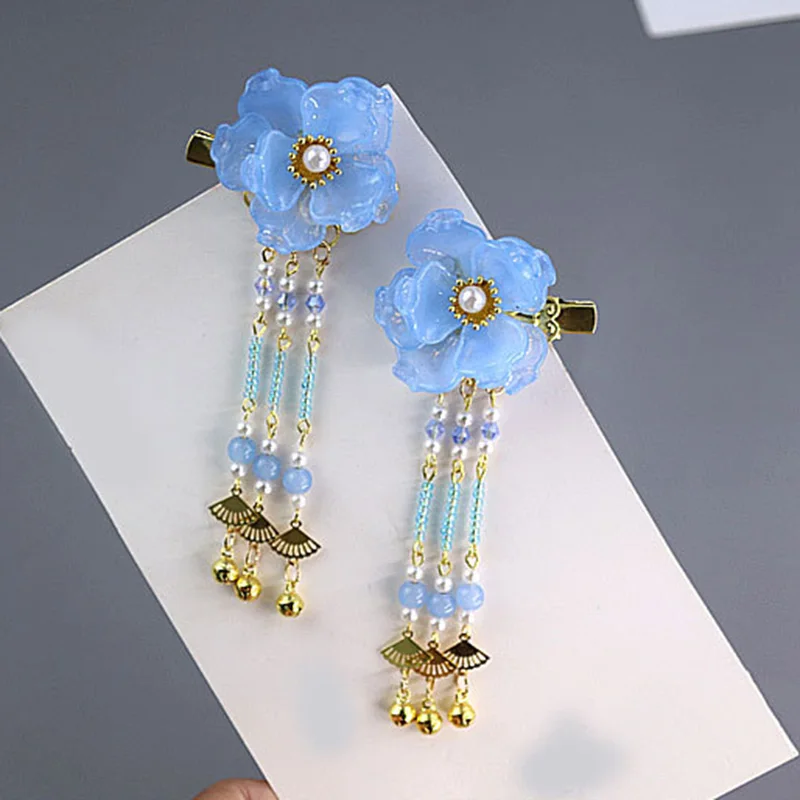 

Blue Flower Girl Peony Clips Girl Women Bride Hair Clip Girl Headdress