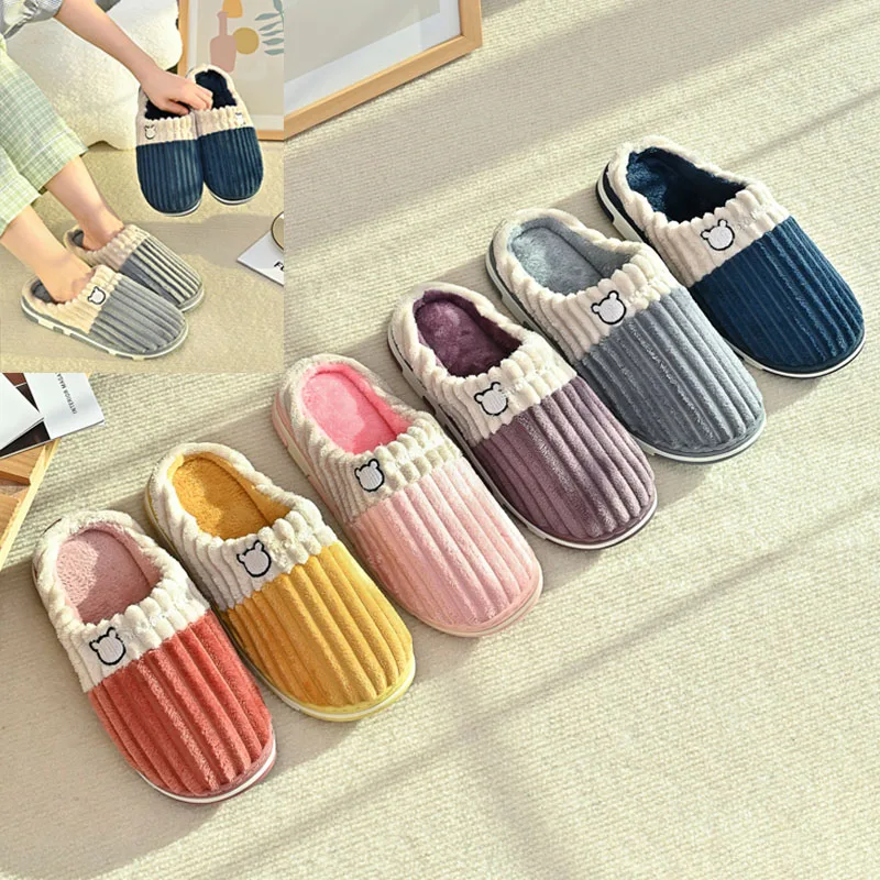 

Хлопковые тапочки, новинка, женские зимние домашние тапочки для дома, мужские теплые Плюшевые Цветные закрывающие локоть мягкая подошва, об...