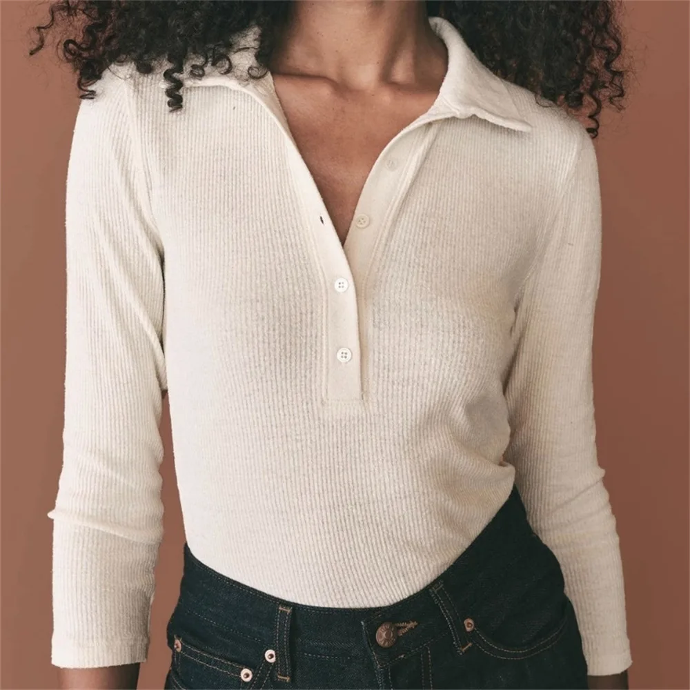 

Women Jumper Knitted Slim Front Buckle Casual Sweater