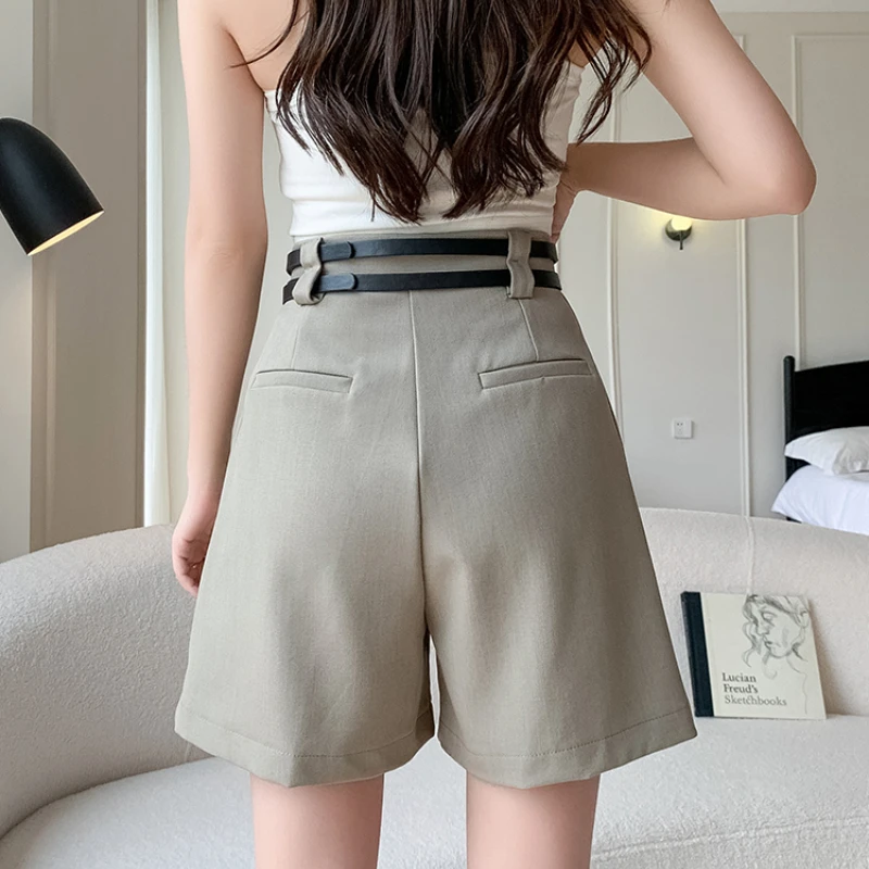 Casual Shorts Women 2023 Summer Fashion OL Women Clothing Suit Shorts High Waisted shorts Loose Wide Leg Pants Belt Black Shorts