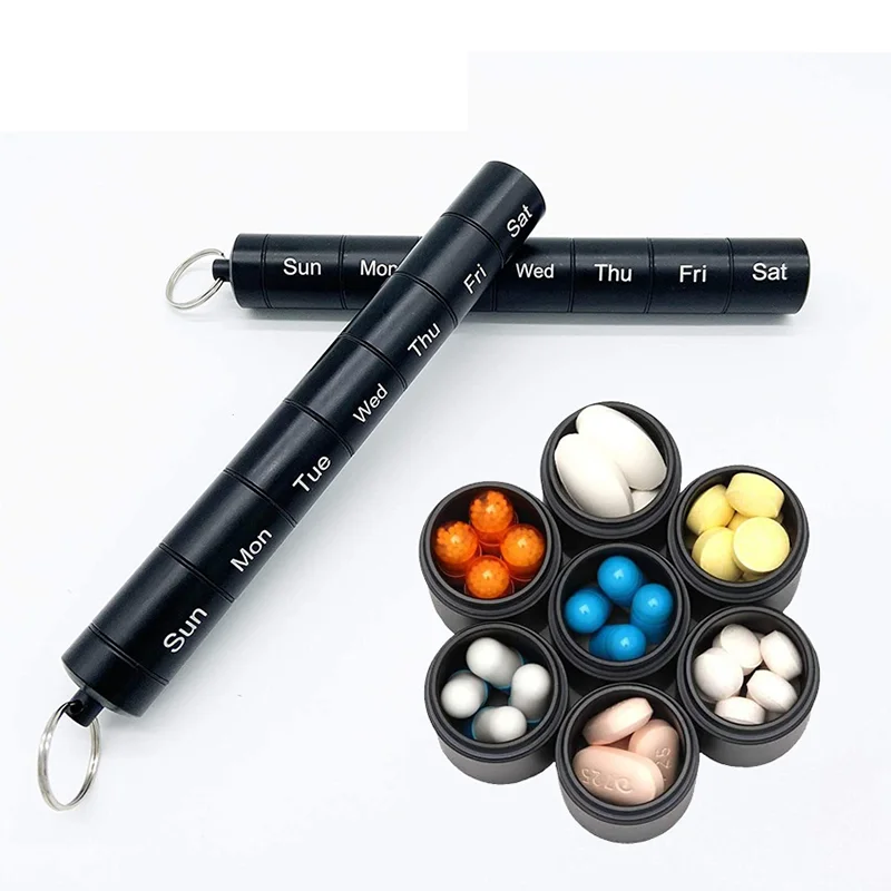 

Metal Weekly Pill Box Split within 7 Days Modern Keychain for Bag Strong Tightness Waterproof Medicine Organizer