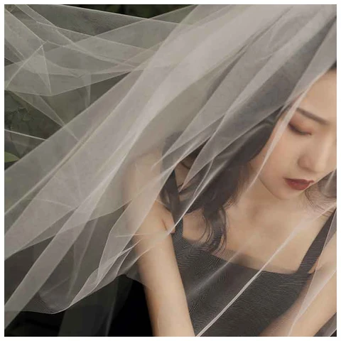 2 Layer Cut Edge Wedding Veil with Metal Comb in White ,Light Ivory
